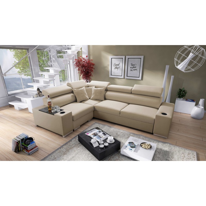 Ecksofa Napoli II mit Schlaffunktion und Bar - Samt, Amor Velvet 4302 + Kunstleder Ecksofa Napoli II mit Schlaffunktion und Bar - Samt, Amor Velvet 4302 + Kunstleder