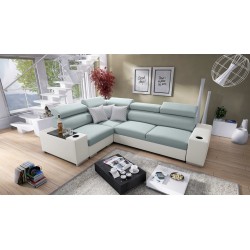 Ecksofa Napoli II mit Schlaffunktion und Bar - Geflecht, Sawana 72 + Kunstleder + Kunstleder