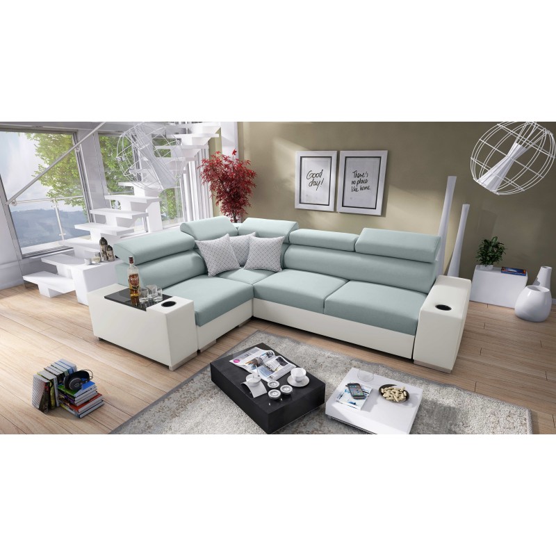 Ecksofa Napoli II mit Schlaffunktion und Bar - Geflecht, Sawana 72 + Kunstleder + Kunstleder Ecksofa Napoli II mit Schlaffunktion und Bar - Geflecht, Sawana 72 + Kunstleder + Kunstleder