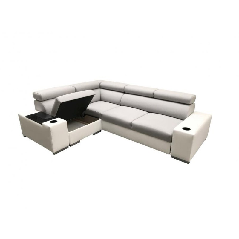 Ecksofa Napoli II mit Schlaffunktion und Bar - Geflecht, Sawana 72 + Kunstleder + Kunstleder Ecksofa Napoli II mit Schlaffunktion und Bar - Geflecht, Sawana 72 + Kunstleder + Kunstleder
