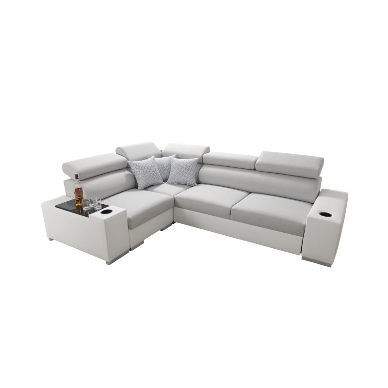 Ecksofa Napoli II mit Schlaffunktion und Bar - Geflecht, Sawana 72 + Kunstleder + Kunstleder Ecksofa Napoli II mit Schlaffunktion und Bar - Geflecht, Sawana 72 + Kunstleder + Kunstleder