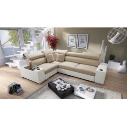 Ecksofa Napoli II mit Schlaffunktion und Bar - Samt, Amor Velvet 4302 + Kunstleder + Kunstleder