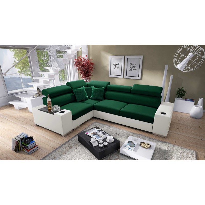 Ecksofa Napoli II mit Schlaffunktion und Bar - Samt, Amor Velvet 4311 + Kunstleder + Kunstleder Ecksofa Napoli II mit Schlaffunktion und Bar - Samt, Amor Velvet 4311 + Kunstleder + Kunstleder