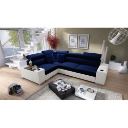 Ecksofa Napoli II mit Schlaffunktion und Bar - Samt, Amor Velvet 4314 + Kunstleder + Kunstleder