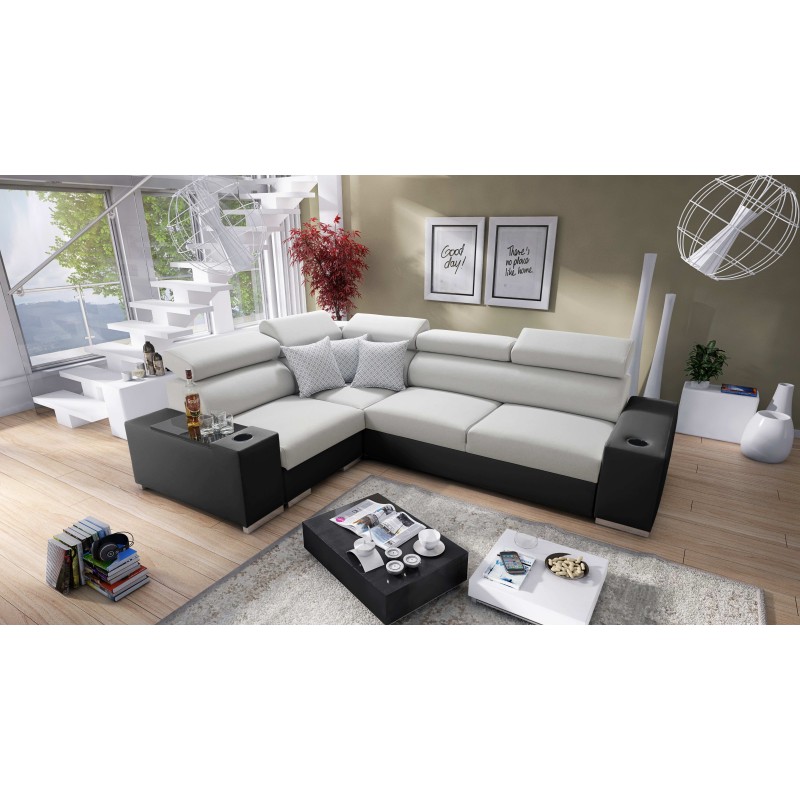 Napoli II Ecksofa mit Schlaffunktion und Bar - Geflecht, Sawana 84 + Kunstleder + Kunstleder Napoli II Ecksofa mit Schlaffunktion und Bar - Geflecht, Sawana 84 + Kunstleder + Kunstleder