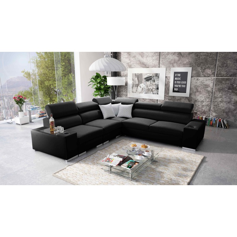 Ecksofa Napoli III mit Schlaffunktion | Luxuriöses Ecksofa mit öffnender Bar