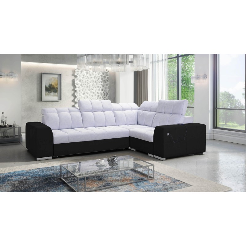 Prisma II corner sofa with a sleeping function in Velvet fabric | Pet friendly, Terra 80 + Black Eco-leather | Your ideal place 