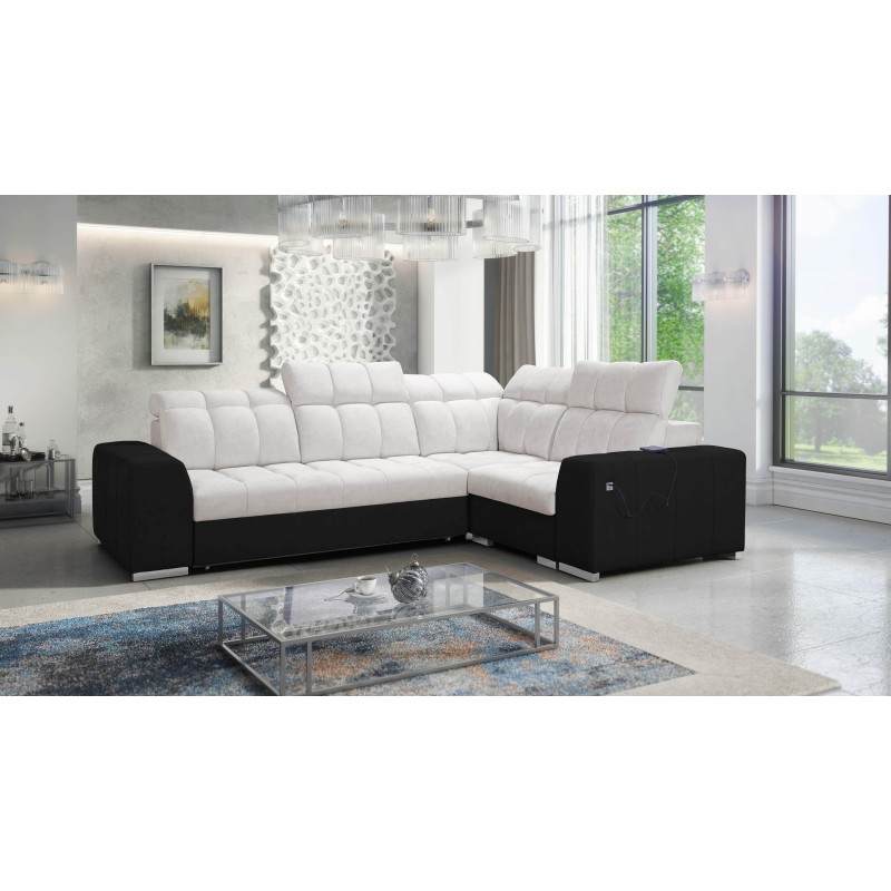 Narożnik Prisma II z funkcją spania w tkaninie Velvet | Pet friendly, Terra 06 + Ecoskóra czarna | Twoje idealne miejsce do rela Narożnik Prisma II z funkcją spania w tkaninie Velvet | Pet friendly, Terra 06 + Ecoskóra czarna | Twoje idealne miejsce do rela