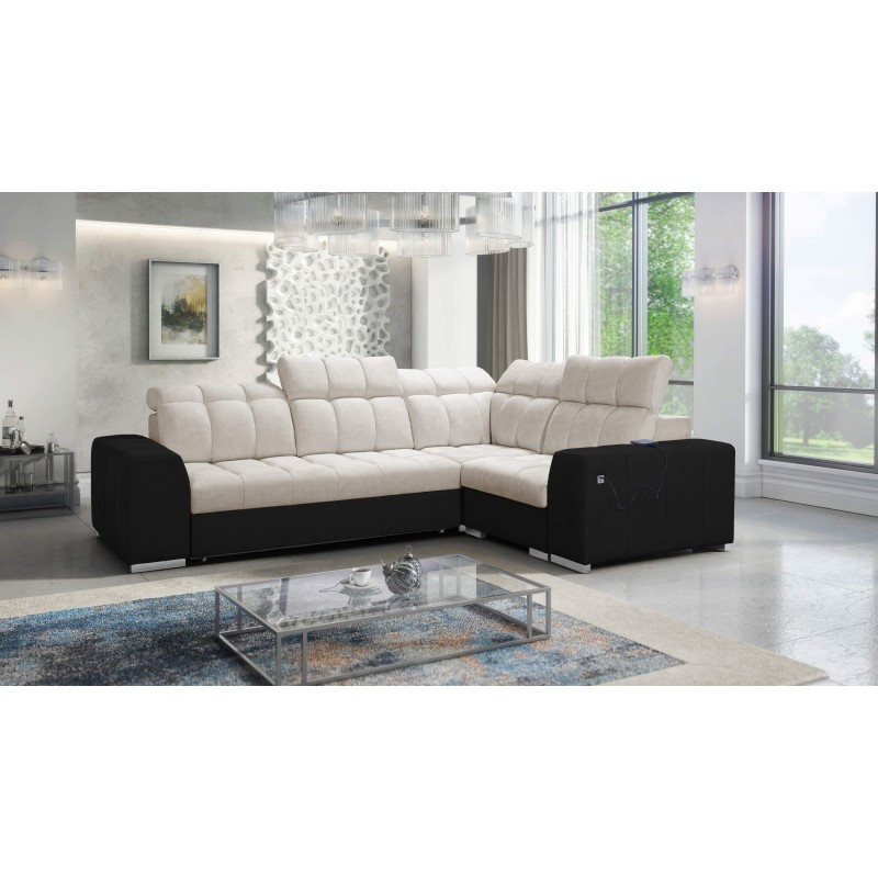 Prisma II corner sofa with sleeping function in Velvet fabric | Pet friendly, Terra 13 + Black ecoskin | Your ideal place to rel