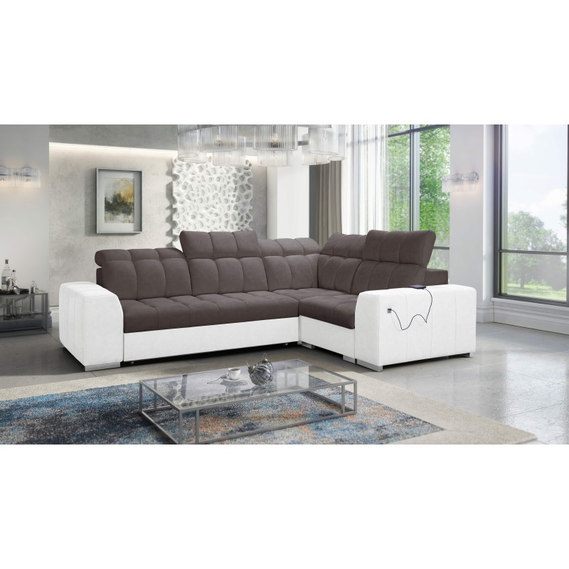 Prisma II Corner Sofa with Sleeping Function in Velvet Fabric | Pet Friendly, Terra 26 + Eco-leather | Your Ideal Place to Relax