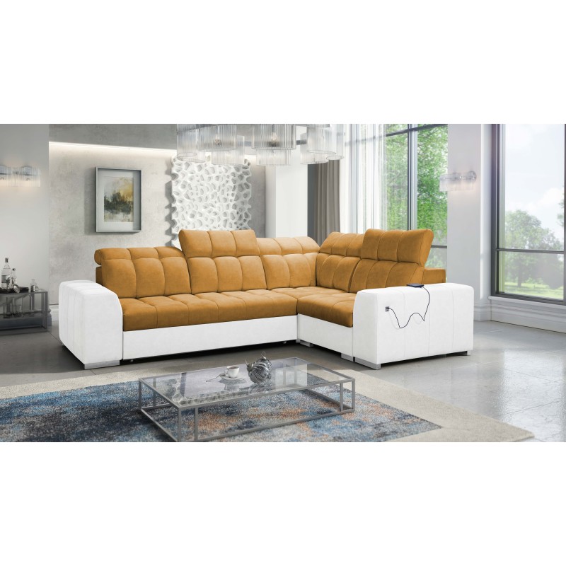 Prisma II Corner Sofa with Sleeping Function in Velvet Fabric | Pet Friendly, Terra 48 + Eco-leather | Your Perfect Place to Rel