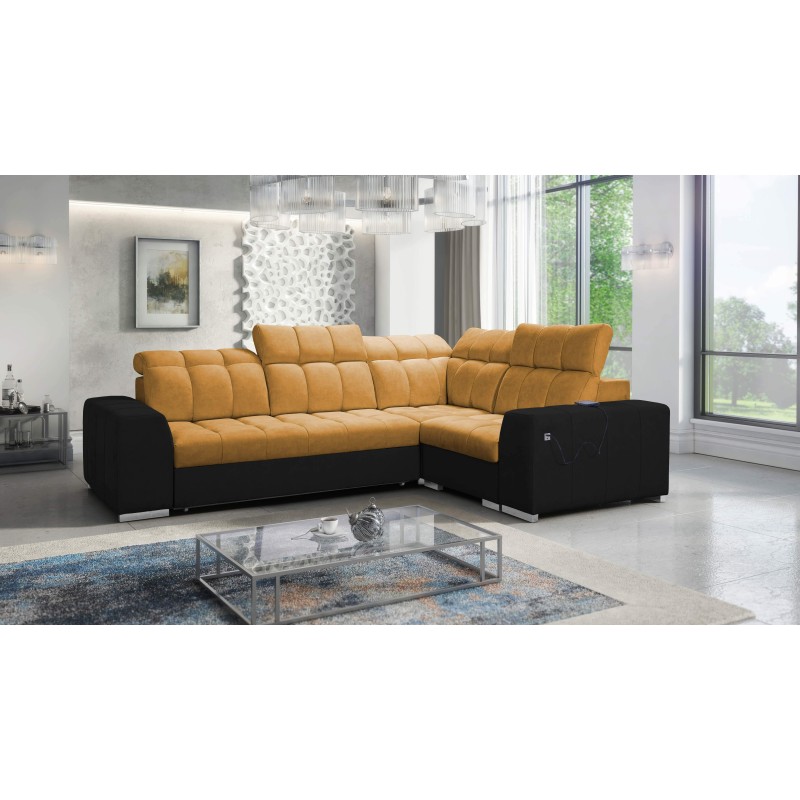 Prisma II corner sofa with sleeping function in Velvet fabric | Pet friendly, Terra 48 + Black Eco-leather | Your perfect place 