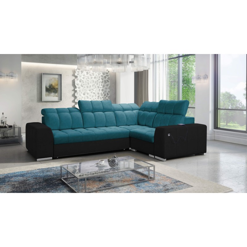 Narożnik Prisma II z funkcją spania w tkaninie Velvet | Pet friendly, Terra 75 + Ecoskóra czarna | Twoje idealne miejsce do rela Narożnik Prisma II z funkcją spania w tkaninie Velvet | Pet friendly, Terra 75 + Ecoskóra czarna | Twoje idealne miejsce do rela
