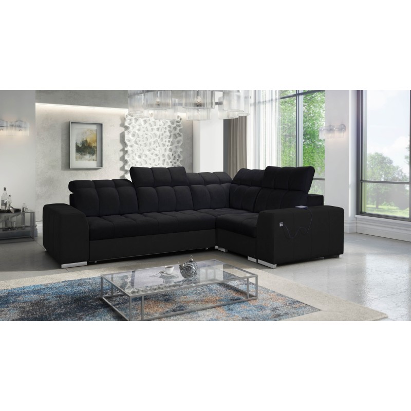 Prisma II corner sofa with sleeping function in Velvet fabric | Pet friendly, Terra 99 + Black Eco-leather | Your perfect place 