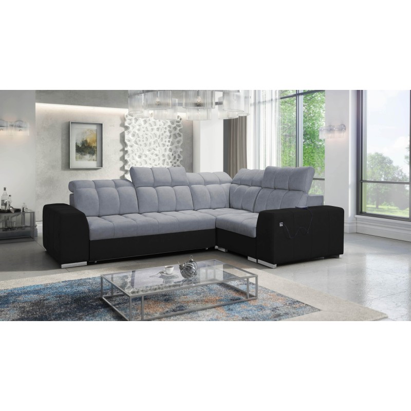 Prisma II Corner Sofa with Sleeping Function in Velvet Fabric | Pet Friendly, Terra 92 + Black Eco-leather | Your Perfect Place 