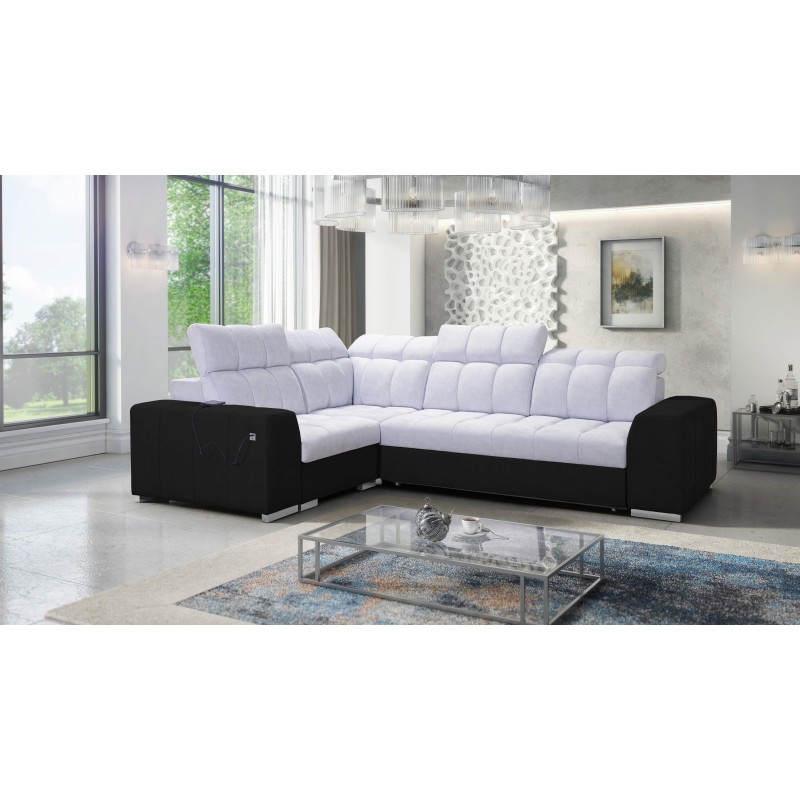 Prisma II Ecksofa mit Schlaffunktion aus Velvet-Stoff | Haustierfreundlich, Terra 80 + schwarzes Kunstleder | Dein perfekter Ort