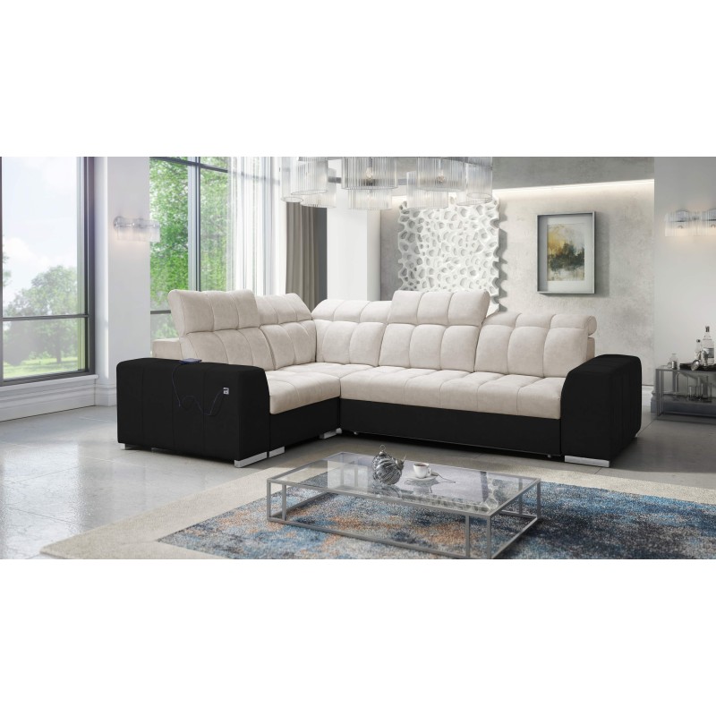 Prisma II corner sofa with sleeping function in Velvet fabric | Pet friendly, Terra 13 + Black ecoskin | Your ideal place to rel