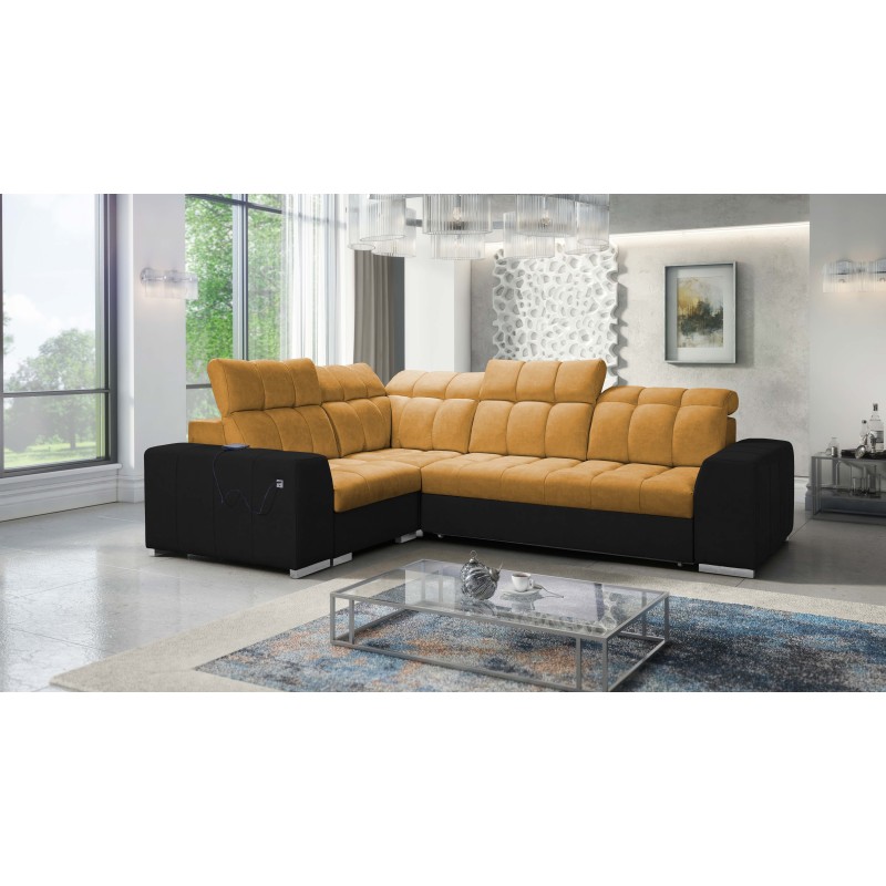 Narożnik Prisma II z funkcją spania w tkaninie Velvet | Pet friendly, Terra 48 + Ecoskóra czarna | Twoje idealne miejsce do rela Narożnik Prisma II z funkcją spania w tkaninie Velvet | Pet friendly, Terra 48 + Ecoskóra czarna | Twoje idealne miejsce do rela
