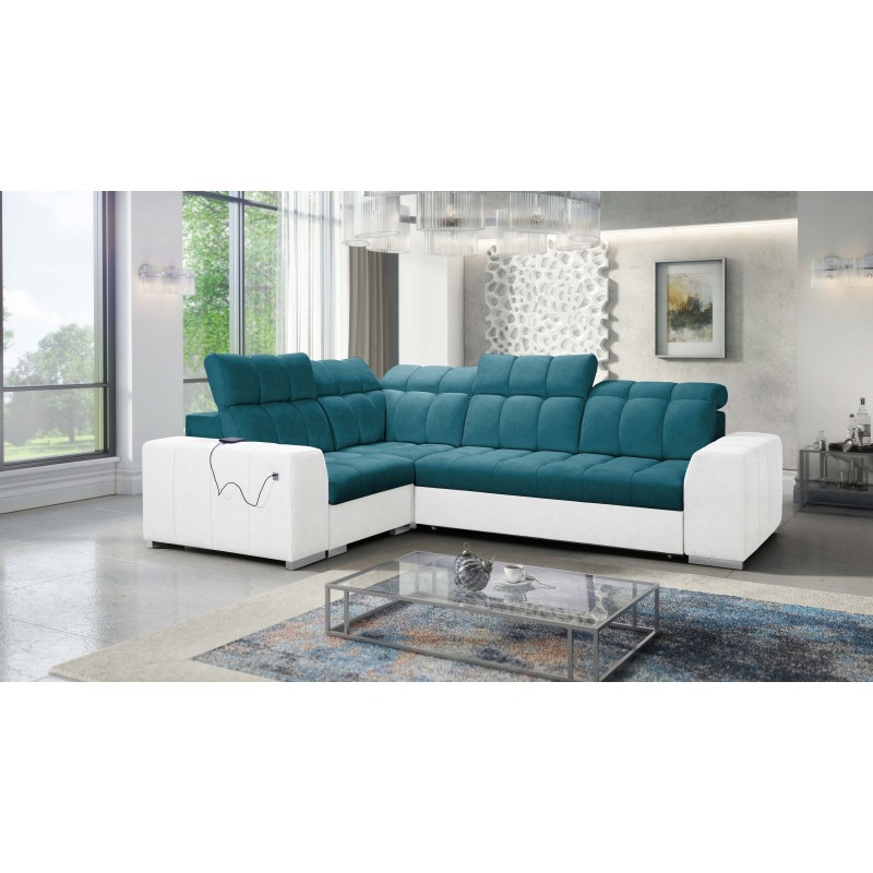 Prisma II Corner Sofa with Sleeping Function in Velvet Fabric | Pet friendly, Terra 75 + Eco-leather | Your Perfect Place to Rel
