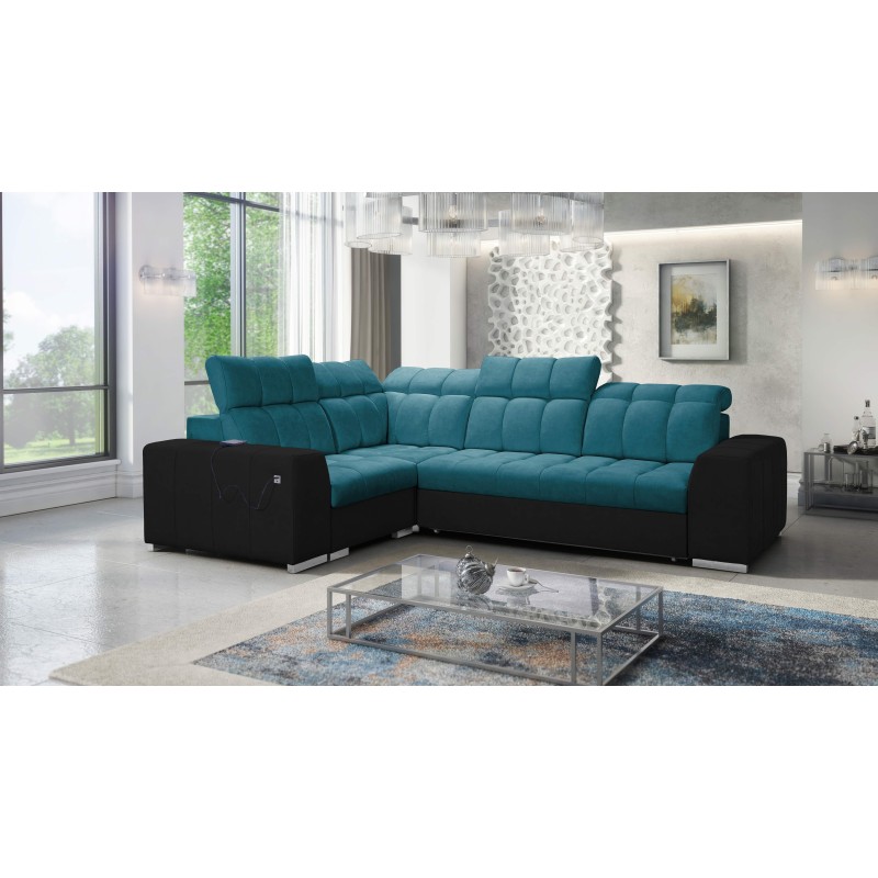 Narożnik Prisma II z funkcją spania w tkaninie Velvet | Pet friendly, Terra 75 + Ecoskóra czarna | Twoje idealne miejsce do rela Narożnik Prisma II z funkcją spania w tkaninie Velvet | Pet friendly, Terra 75 + Ecoskóra czarna | Twoje idealne miejsce do rela