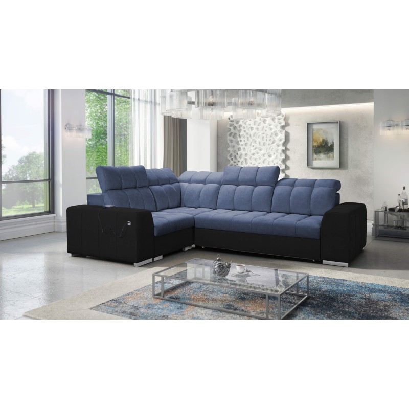 Prisma II Corner Sofa with Sleeping Function in Velvet Fabric | Pet-friendly, Terra 76 + Black Eco-leather | Your Perfect Place 
