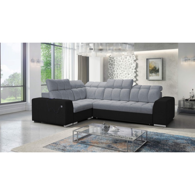 Narożnik Prisma II z funkcją spania w tkaninie Velvet | Pet friendly, Terra 92 + Ecoskóra czarna | Twoje idealne miejsce do rela Narożnik Prisma II z funkcją spania w tkaninie Velvet | Pet friendly, Terra 92 + Ecoskóra czarna | Twoje idealne miejsce do rela