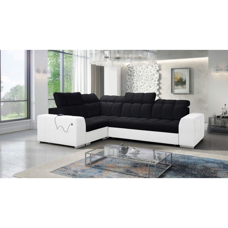 Prisma II Corner Sofa with Sleeping Function in Velvet Fabric | Pet Friendly, Terra 99 + Eco-leather | Your Ideal Place to Relax