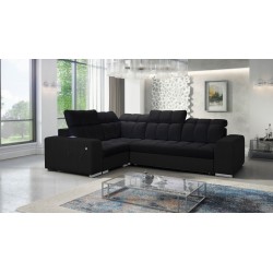 Narożnik Prisma II z funkcją spania w tkaninie Velvet | Pet friendly, Terra 99 + Ecoskóra czarna | Twoje idealne miejsce do rela