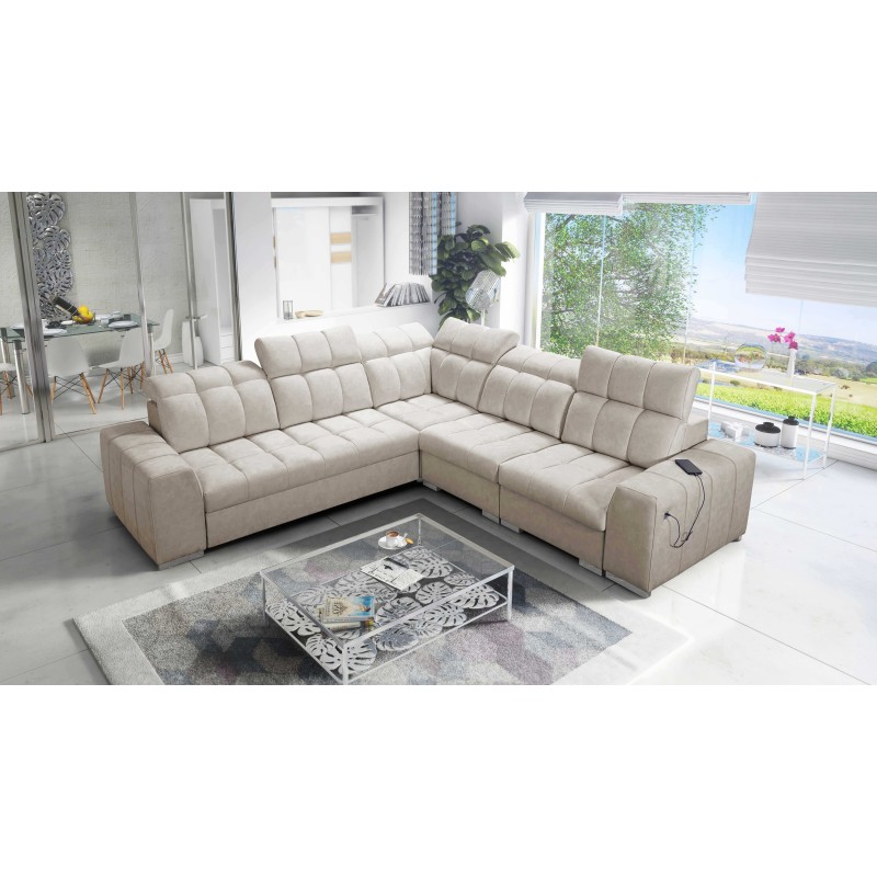 Prisma III corner sofa with sleeping function and USB port – comfort and style in one piece of furniture