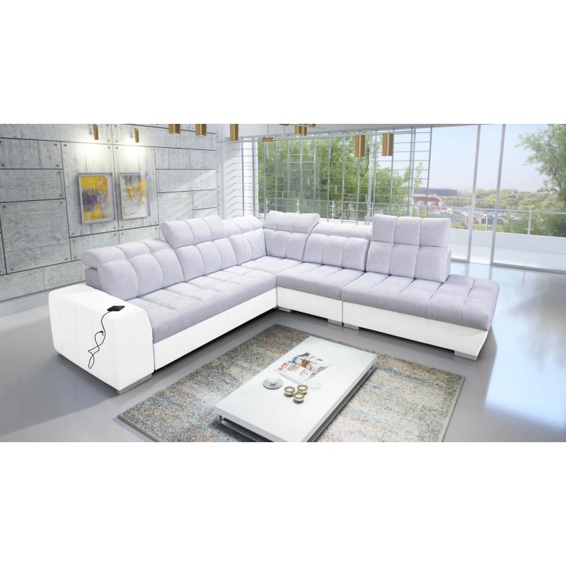Prisma IX Corner Sofa with sleeping function, USB port, and bedding storage - Velvet | Pet friendly, Terra 80 + Eco-leather