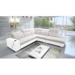 Prisma IX corner sofa with a sleeping function, USB port, and bedding storage - Velvet | Pet friendly, Terra 06 + Eco-leather