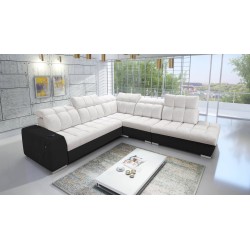 Prisma IX corner sofa with a sleeping function, USB port, and storage for bedding - Velvet | Pet friendly, Terra 06 + Black Eco-