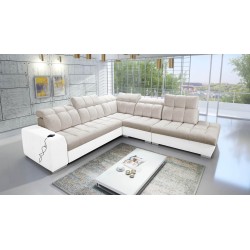Prisma IX corner sofa with a sleeping function, USB port, and storage for bedding - Velvet | Pet friendly, Terra 13 + Eco-leathe