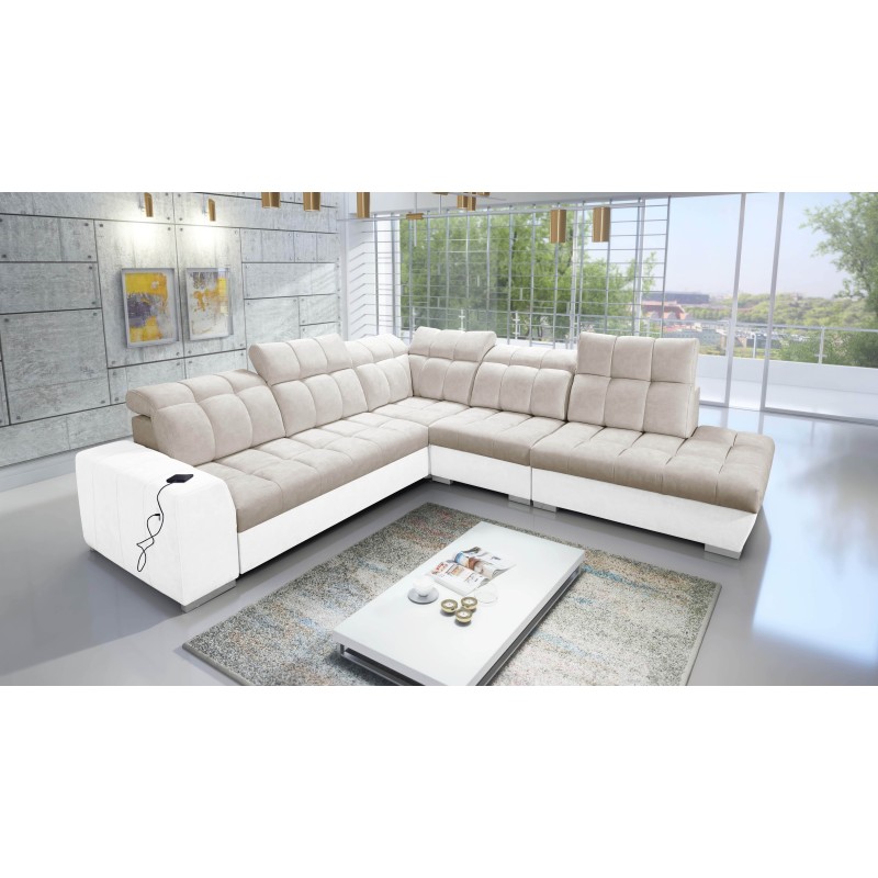 Prisma IX corner sofa with a sleeping function, USB port, and storage for bedding - Velvet | Pet friendly, Terra 13 + Eco-leathe