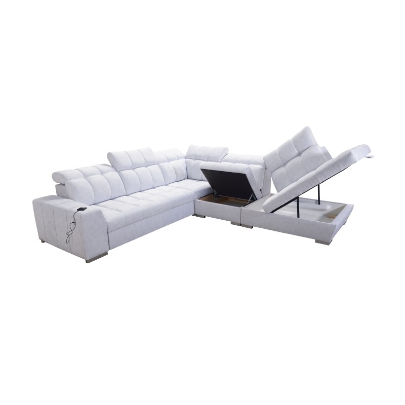 Sofá esquinero Prisma IX con función de cama, puerto USB y espacio de almacenamiento para ropa de cama - Velvet | Apto para masc Sofá esquinero Prisma IX con función de cama, puerto USB y espacio de almacenamiento para ropa de cama - Velvet | Apto para masc