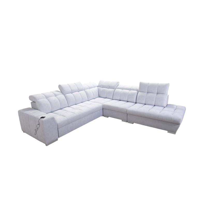 Sofá esquinero Prisma IX con función de cama, puerto USB y espacio de almacenamiento para ropa de cama - Velvet | Apto para masc Sofá esquinero Prisma IX con función de cama, puerto USB y espacio de almacenamiento para ropa de cama - Velvet | Apto para masc