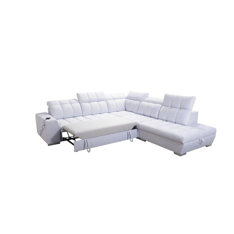 Sofá esquinero Prisma IX con función de cama, puerto USB y espacio de almacenamiento para ropa de cama - Velvet | Apto para masc Sofá esquinero Prisma IX con función de cama, puerto USB y espacio de almacenamiento para ropa de cama - Velvet | Apto para masc