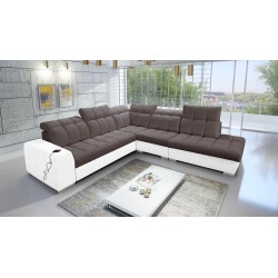 Prisma IX corner sofa with a sleeping function, USB port, and bedding storage - Velvet | Pet friendly, Terra 26 + Eco-leather