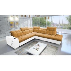 Prisma IX corner sofa with a sleeping function, USB port, and bedding container - Velvet | Pet friendly, Terra 48 + Eco-leather
