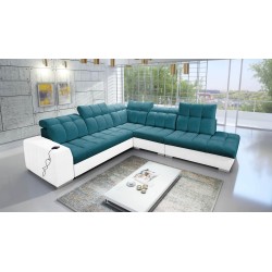 Prisma IX corner sofa with a sleeping function, USB port, and bedding container - Velvet | Pet friendly, Terra 75 + Eco leather