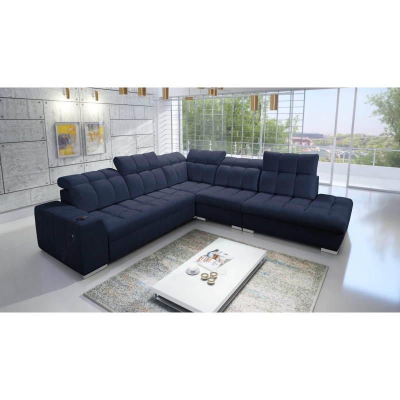 Prisma IX corner sofa with a sleeping function, USB port, and bedding storage - Velvet | Pet friendly, Terra 79