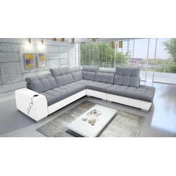 Prisma IX corner sofa with sleeping function, USB port, and bedding storage - Velvet | Pet friendly, Terra 92 + Eco-leather
