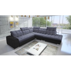 Ecksofa Prisma IX mit Schlaffunktion, USB-Anschluss und Bettkasten - Samt | Haustierfreundlich, Terra 96 + schwarzes Kunstleder