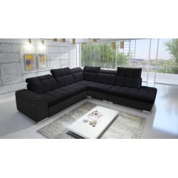 Prisma IX corner sofa with sleeping function, USB port, and bedding storage - Velvet | Pet friendly, Terra 99 + Black Eco-leathe