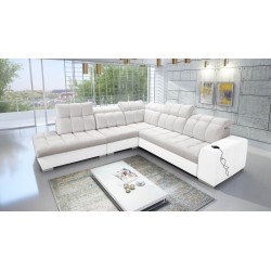 Prisma IX corner sofa with a sleeping function, USB port, and bedding storage - Velvet | Pet friendly, Terra 06 + Eco-leather