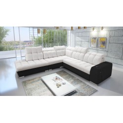 Prisma IX Ecksofa mit Schlaffunktion, USB-Anschluss und Bettkasten - Samt | Haustierfreundlich, Terra 06 + schwarzes Kunstleder