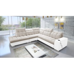Prisma IX corner sofa with a sleeping function, USB port, and storage for bedding - Velvet | Pet friendly, Terra 13 + Eco-leathe
