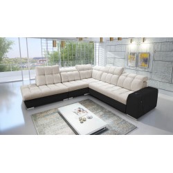 Prisma IX Corner Sofa with sleeping function, USB port, and bedding container - Velvet | Pet friendly, Terra 13 + Black Eco-leat