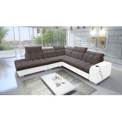 Prisma IX corner sofa with a sleeping function, USB port, and bedding storage - Velvet | Pet friendly, Terra 26 + Eco-leather