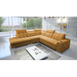 Prisma IX Ecksofa mit Schlaffunktion, USB-Anschluss und Bettkasten - Samt | Haustierfreundlich, Terra 48